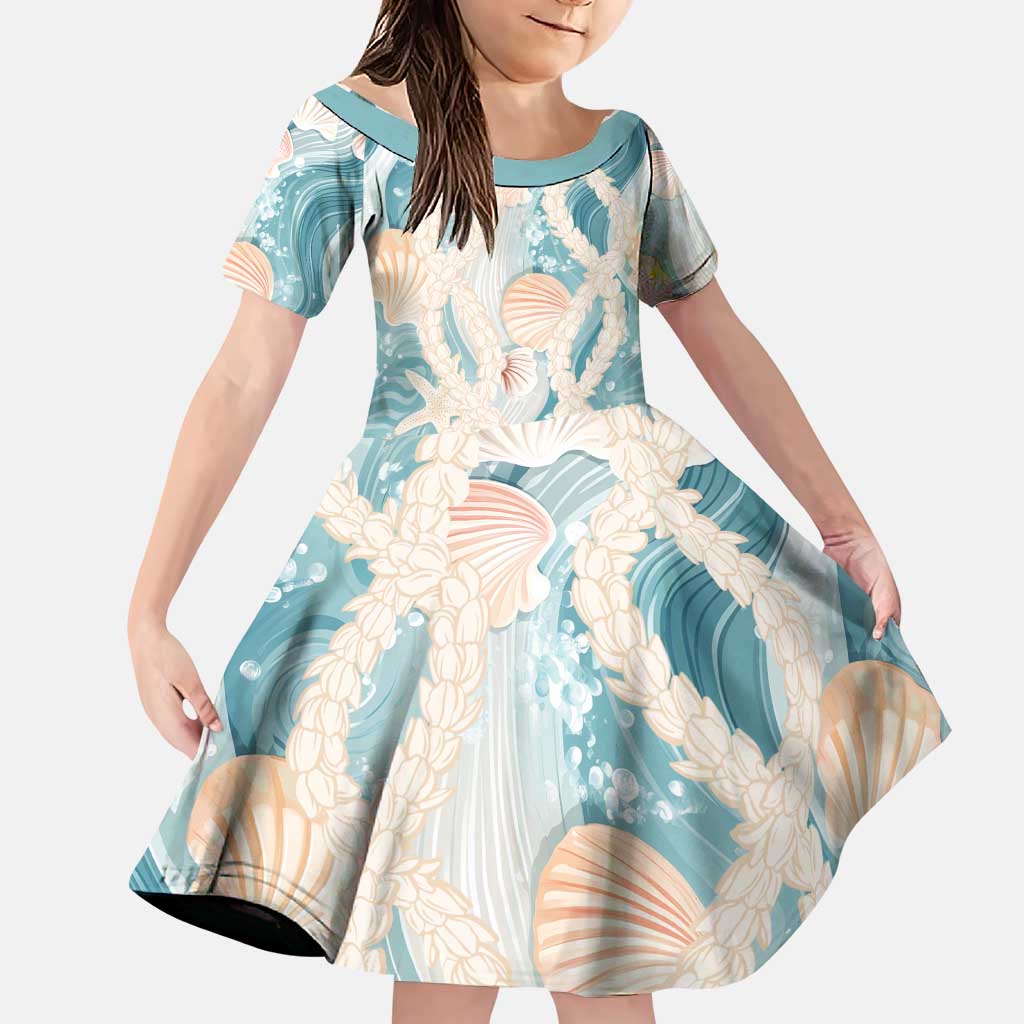 Hawaii Lei Seashells Starfish Family Matching Puletasi and Hawaiian Shirt Fresh Summer Vibe LT01 Daughter's Dress Blue - Polynesian Pride