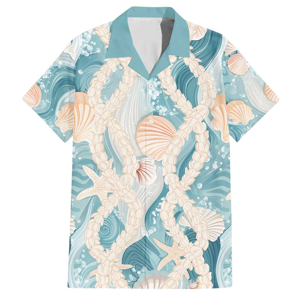 Hawaii Lei Seashells Starfish Family Matching Puletasi and Hawaiian Shirt Fresh Summer Vibe LT01 Dad's Shirt - Short Sleeve Blue - Polynesian Pride