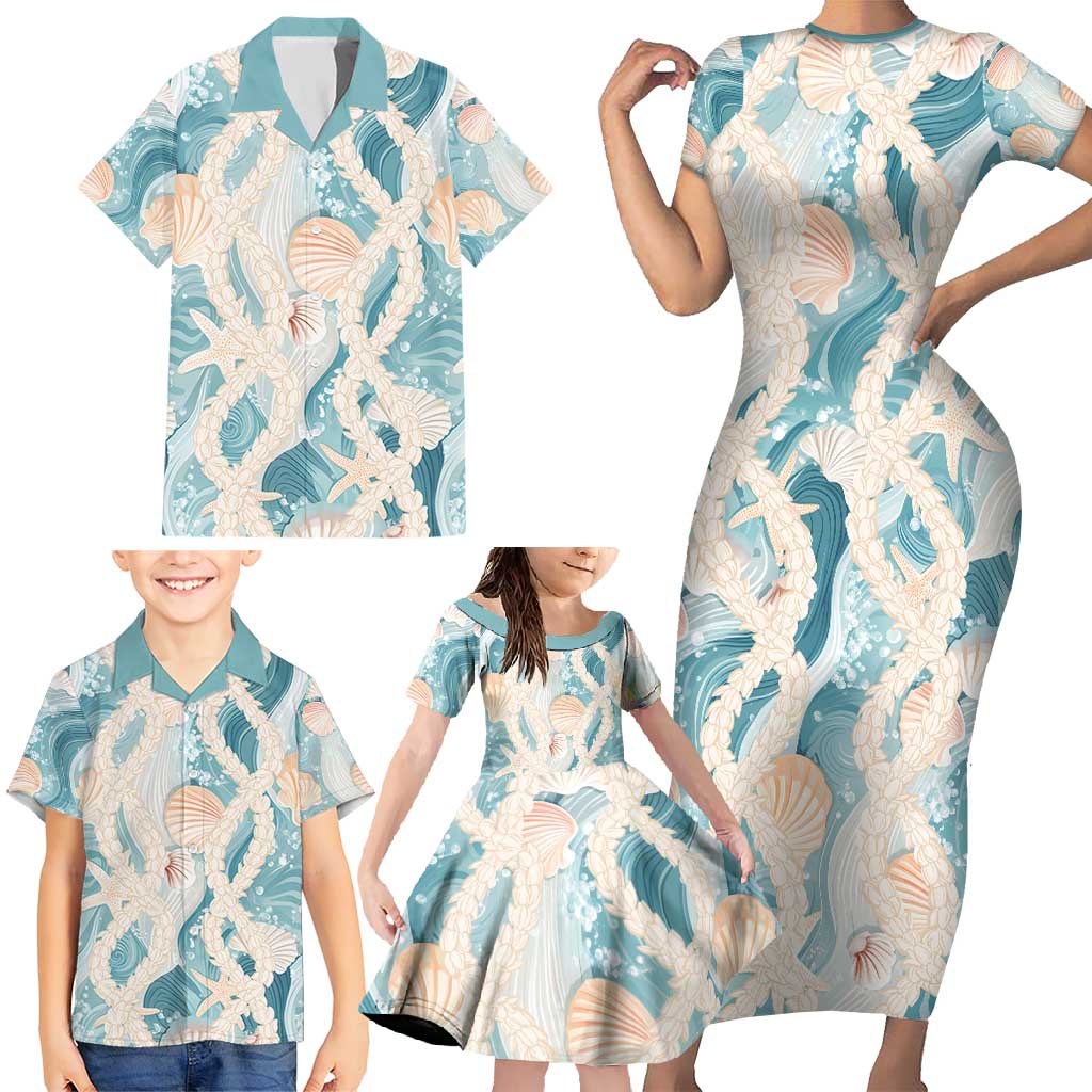 Hawaii Lei Seashells Starfish Family Matching Short Sleeve Bodycon Dress and Hawaiian Shirt Fresh Summer Vibe - Polynesian Pride