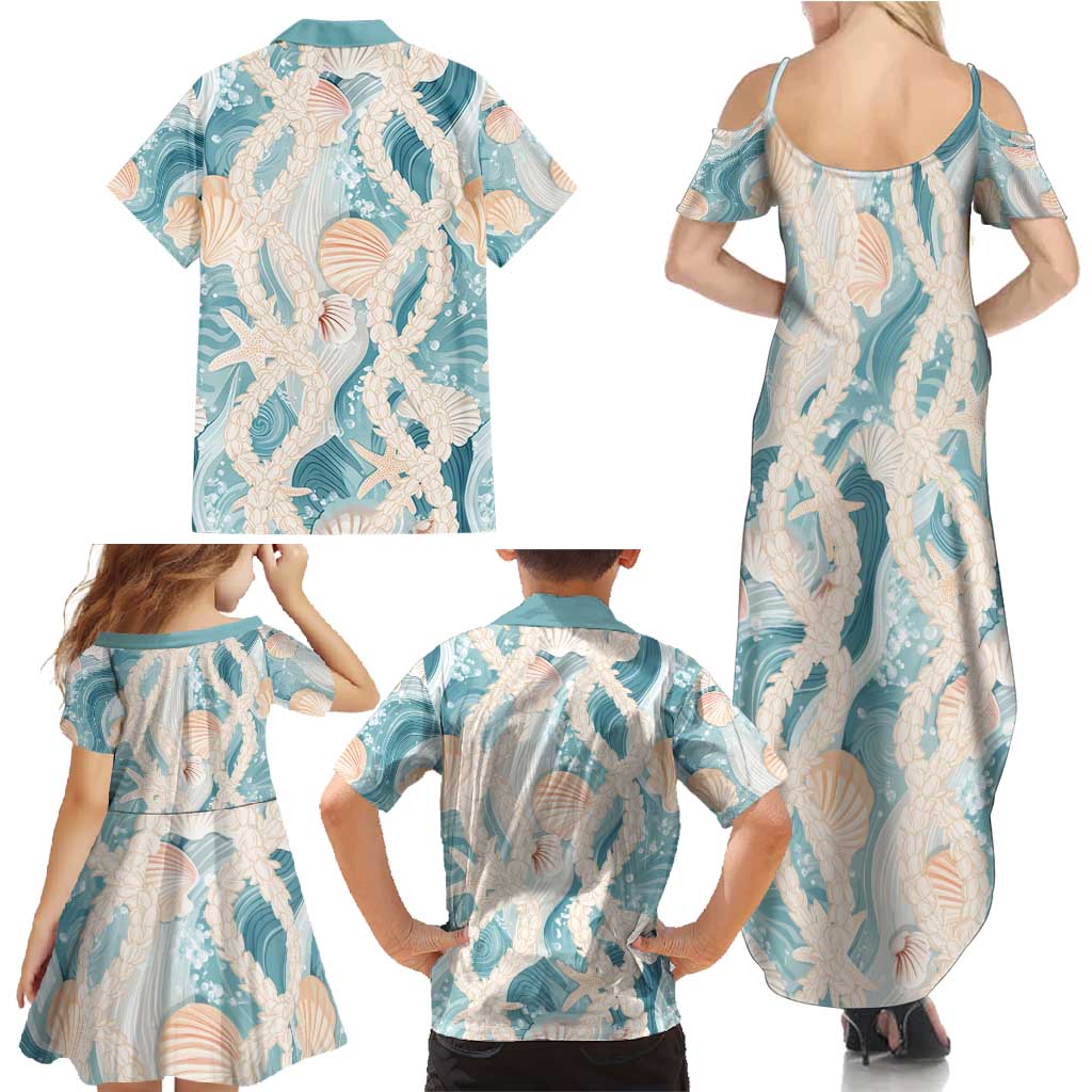 Hawaii Lei Seashells Starfish Family Matching Summer Maxi Dress and Hawaiian Shirt Fresh Summer Vibe - Polynesian Pride