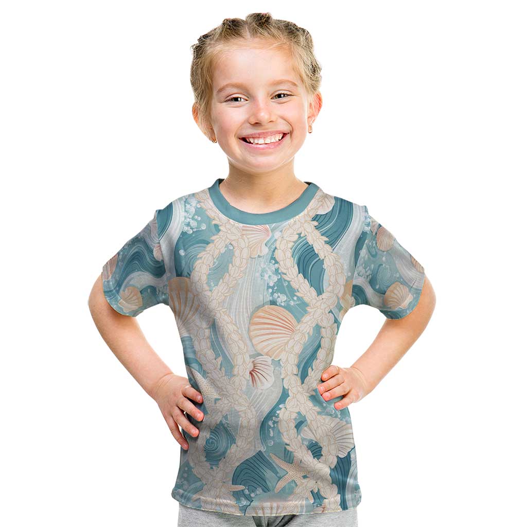 Hawaii Lei Seashells Starfish Kid T Shirt Fresh Summer Vibe LT01 Blue - Polynesian Pride