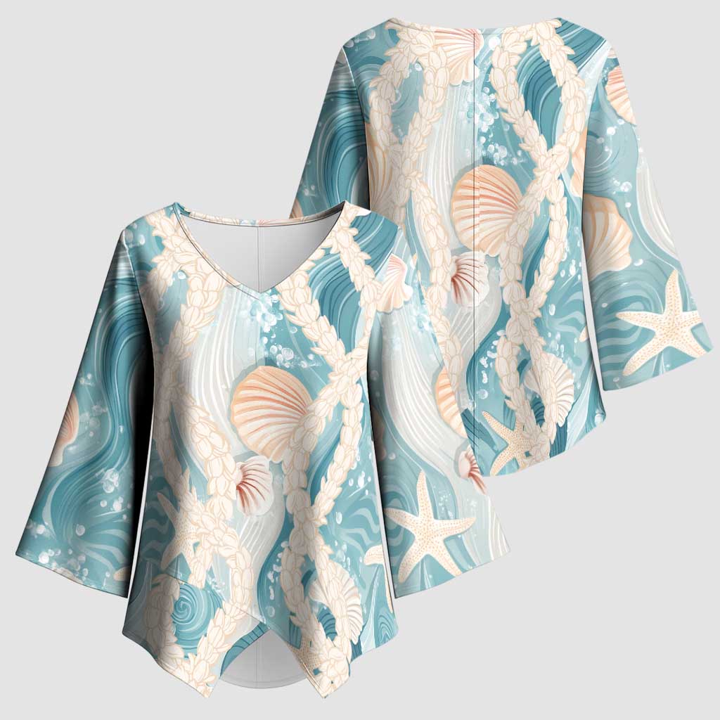 Hawaii Lei Seashells Starfish Kimono Sleeve Blouse Fresh Summer Vibe - Polynesian Pride