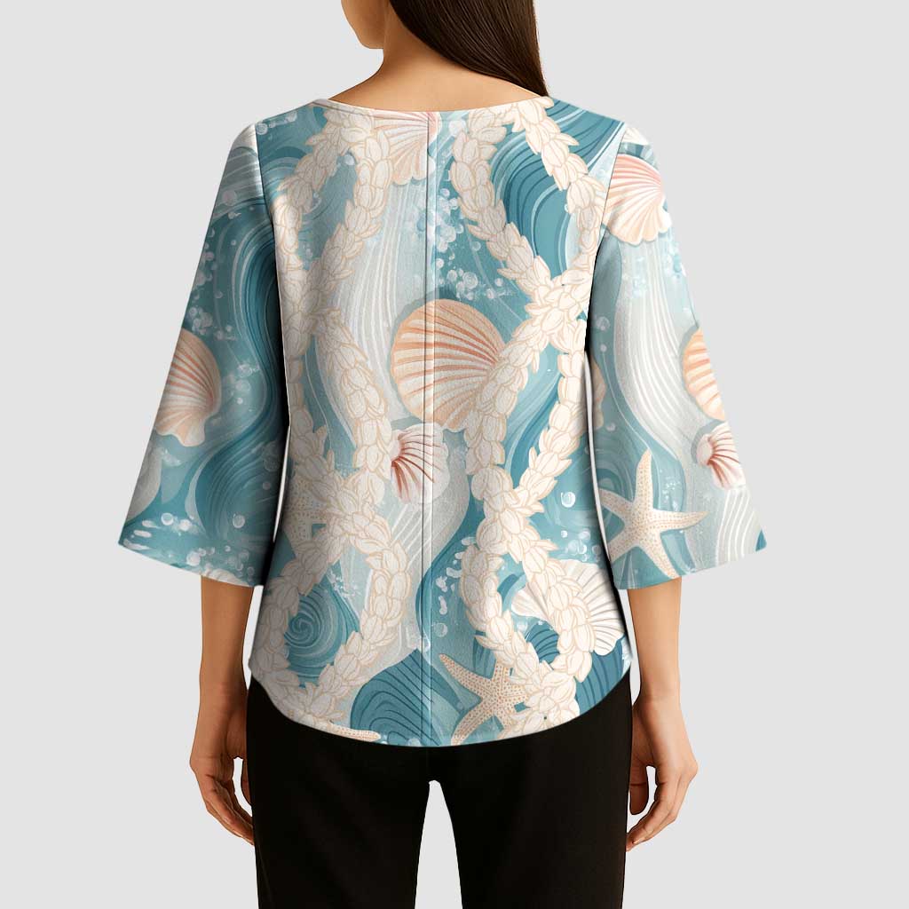 Hawaii Lei Seashells Starfish Kimono Sleeve Blouse Fresh Summer Vibe - Polynesian Pride