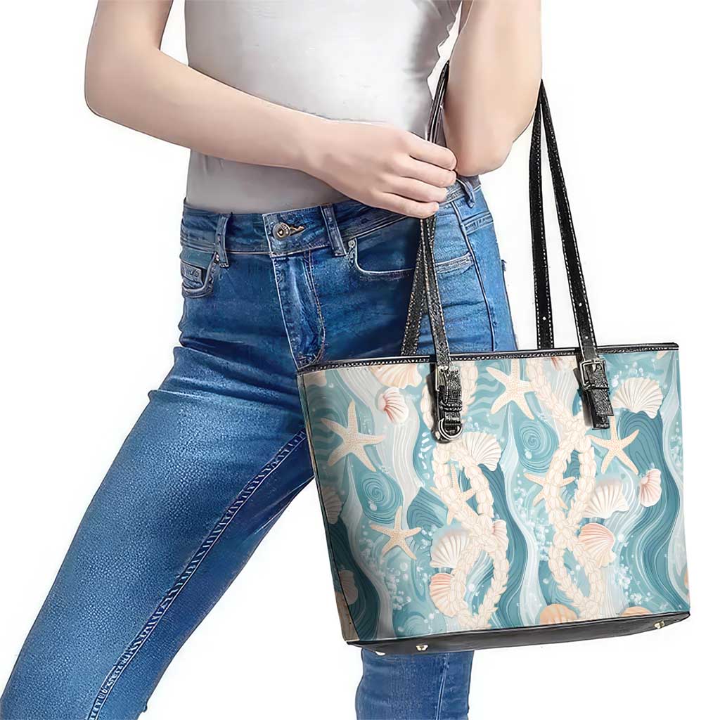 Hawaii Lei Seashells Starfish Leather Tote Bag Fresh Summer Vibe - Polynesian Pride
