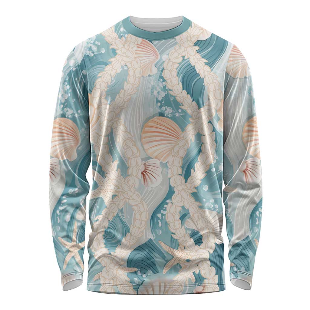 Hawaii Lei Seashells Starfish Long Sleeve Shirt Fresh Summer Vibe LT01 Unisex Blue - Polynesian Pride