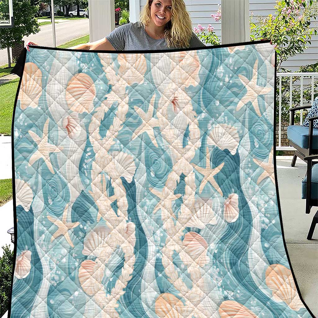 Hawaii Lei Seashells Starfish Quilt Fresh Summer Vibe - Polynesian Pride