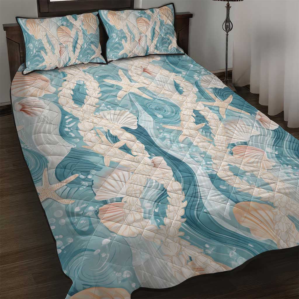 Hawaii Lei Seashells Starfish Quilt Bed Set Fresh Summer Vibe - Polynesian Pride