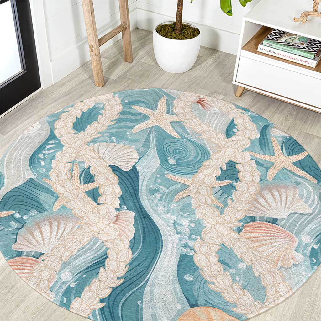 Hawaii Lei Seashells Starfish Round Carpet Fresh Summer Vibe LT01 Blue - Polynesian Pride