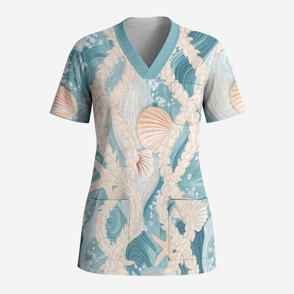 Hawaii Lei Seashells Starfish Scrub Top Fresh Summer Vibe - Polynesian Pride