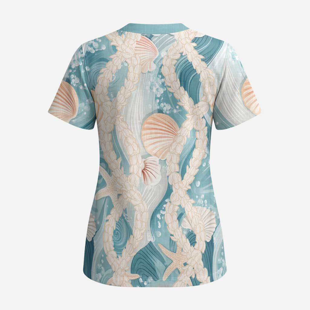 Hawaii Lei Seashells Starfish Scrub Top Fresh Summer Vibe - Polynesian Pride