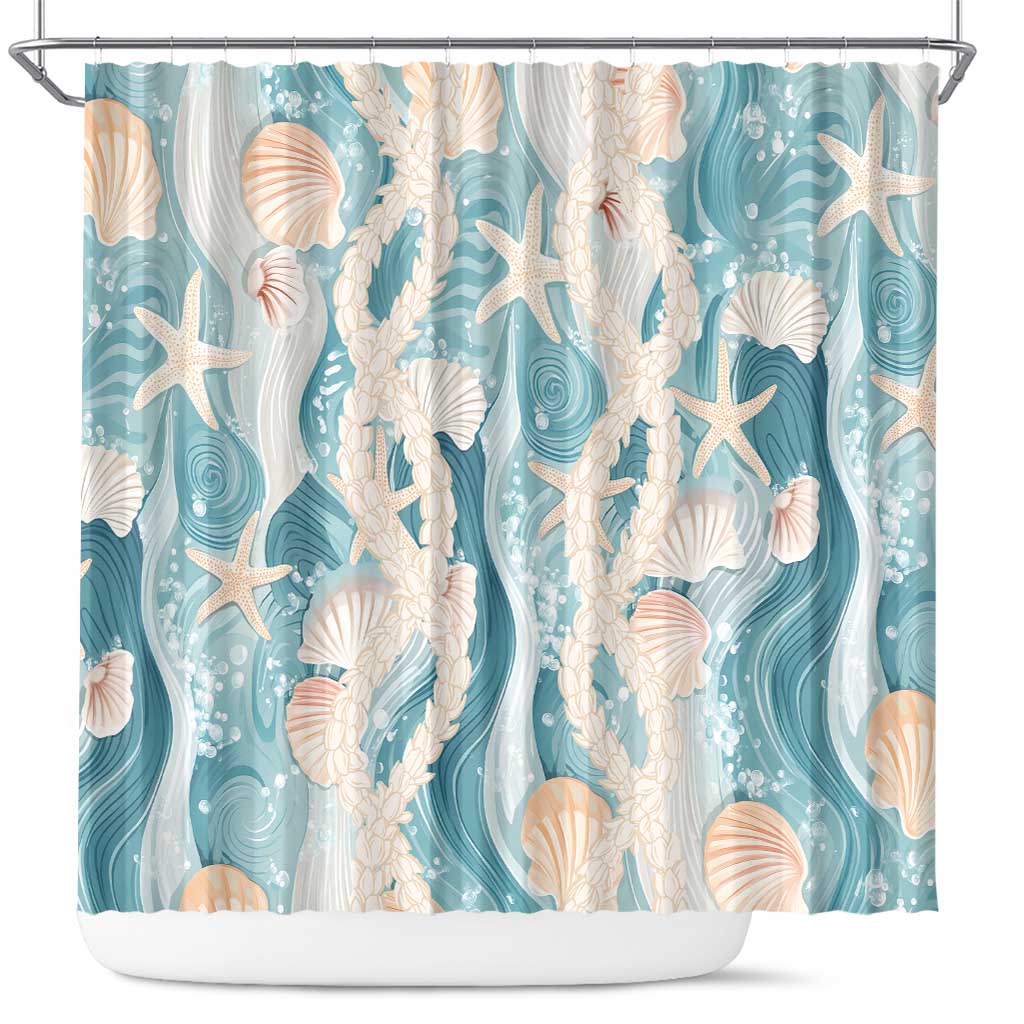 Hawaii Lei Seashells Starfish Shower Curtain Fresh Summer Vibe - Polynesian Pride