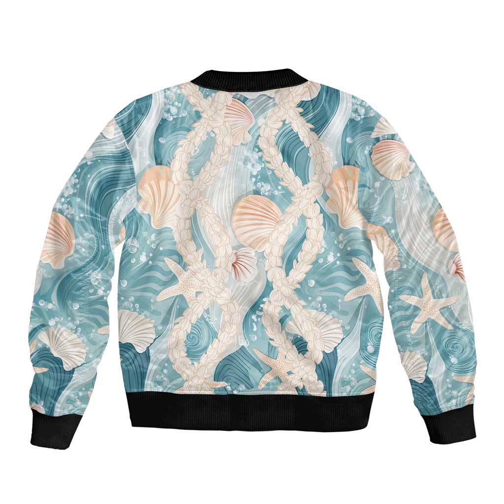 Hawaii Lei Seashells Starfish Sleeve Zip Bomber Jacket Fresh Summer Vibe - Polynesian Pride