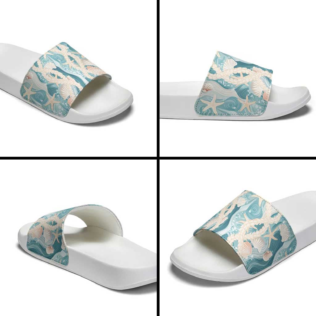 Hawaii Lei Seashells Starfish Slide Sandals Fresh Summer Vibe - Polynesian Pride