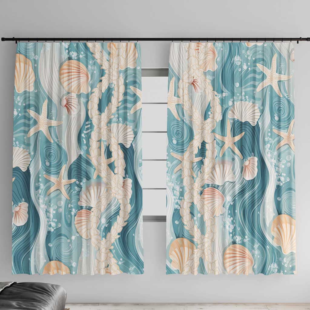 Hawaii Lei Seashells Starfish Window Curtain Fresh Summer Vibe LT01 With Hooks Blue - Polynesian Pride