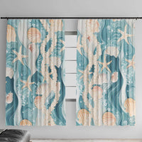 Hawaii Lei Seashells Starfish Window Curtain Fresh Summer Vibe LT01 With Hooks Blue - Polynesian Pride