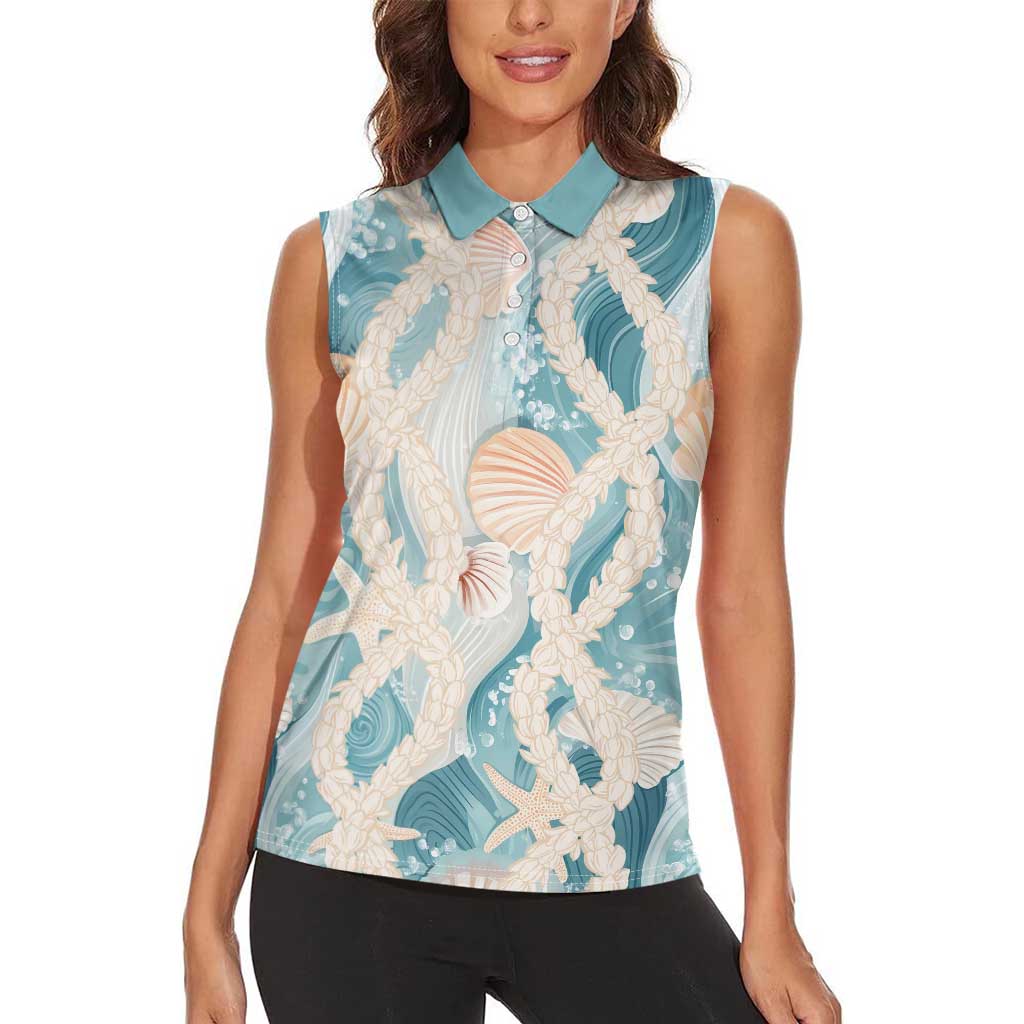 Hawaii Lei Seashells Starfish Women Sleeveless Polo Shirt Fresh Summer Vibe - Polynesian Pride