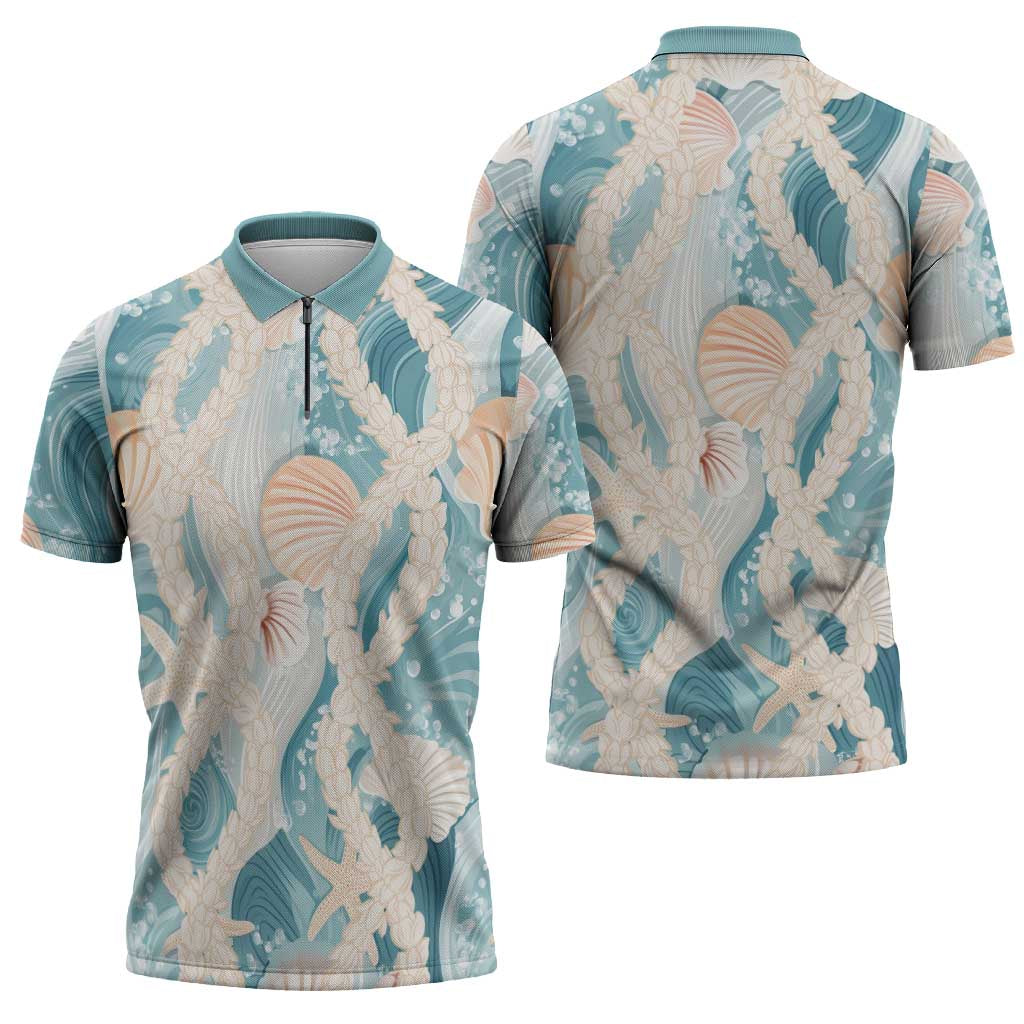 Hawaii Lei Seashells Starfish Zipper Polo Shirt Fresh Summer Vibe - Polynesian Pride