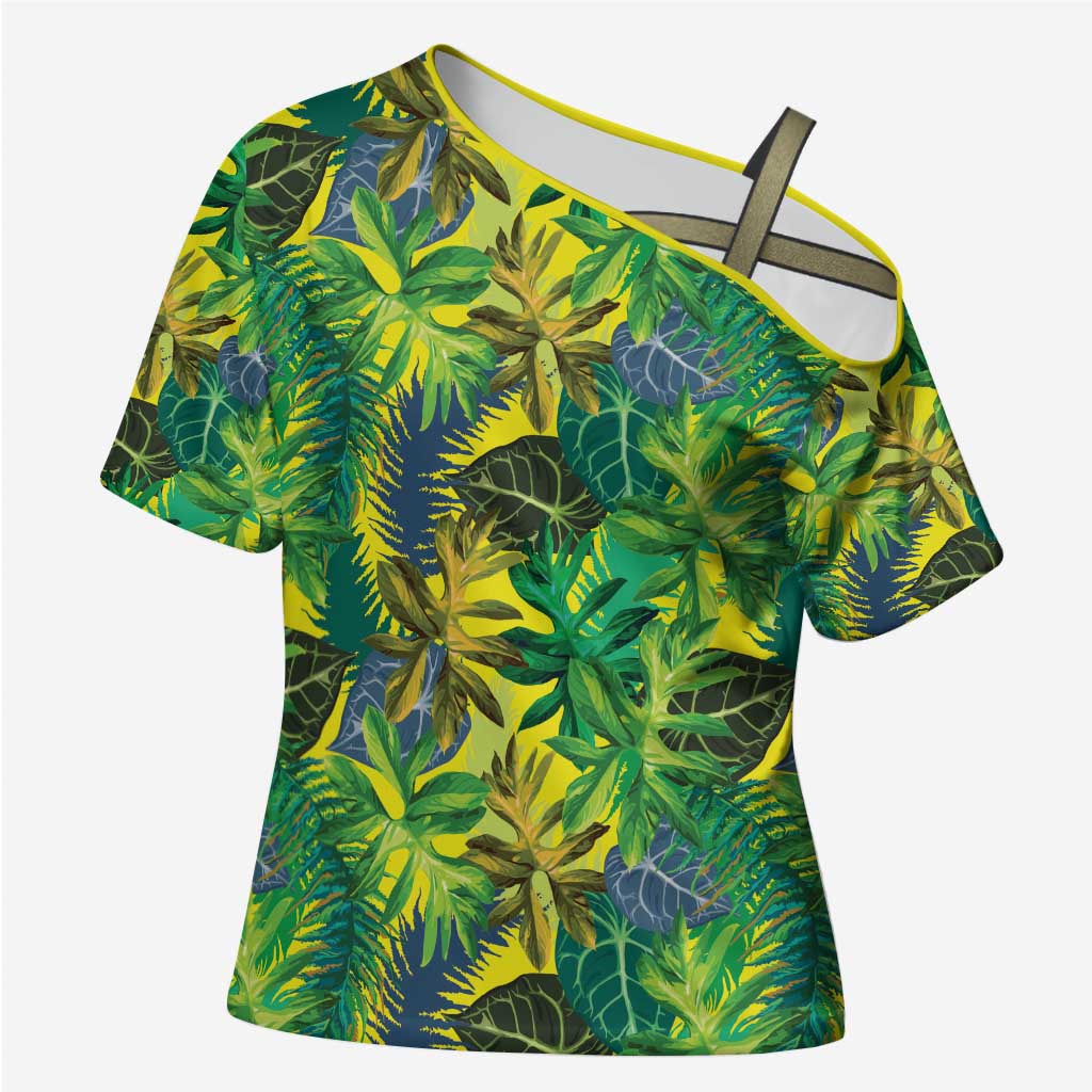 Hawaii Summer Tropical Leaves Cross Shoulder Shirt - Polynesian Pride