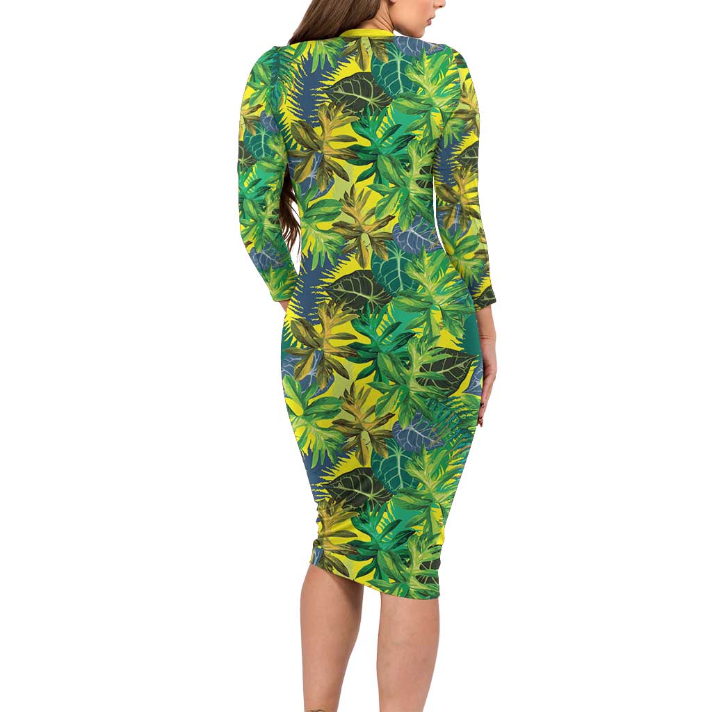 Hawaii Summer Tropical Leaves Family Matching Long Sleeve Bodycon Dress and Hawaiian Shirt - Polynesian Pride