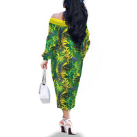Hawaii Summer Tropical Leaves Family Matching Off The Shoulder Long Sleeve Dress and Hawaiian Shirt - Polynesian Pride