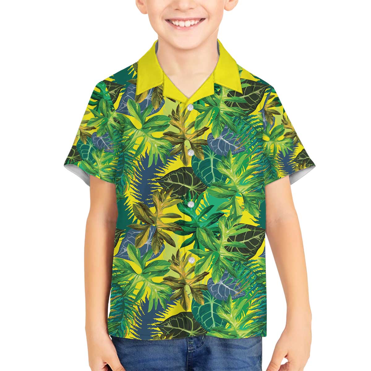 Hawaii Summer Tropical Leaves Family Matching Off The Shoulder Long Sleeve Dress and Hawaiian Shirt - Polynesian Pride