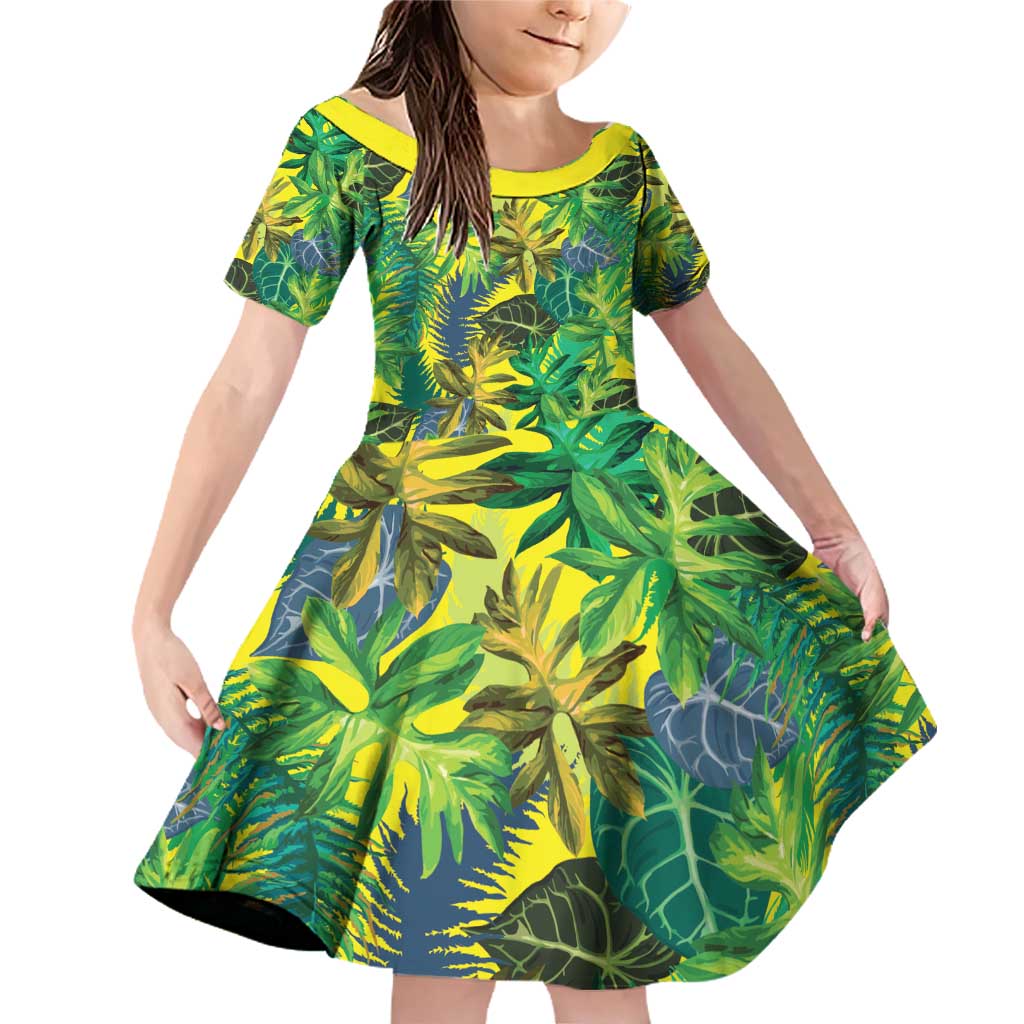 Hawaii Summer Tropical Leaves Family Matching Off Shoulder Short Dress and Hawaiian Shirt - Polynesian Pride