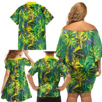 Hawaii Summer Tropical Leaves Family Matching Off Shoulder Short Dress and Hawaiian Shirt - Polynesian Pride