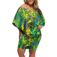 Hawaii Summer Tropical Leaves Family Matching Off Shoulder Short Dress and Hawaiian Shirt - Polynesian Pride