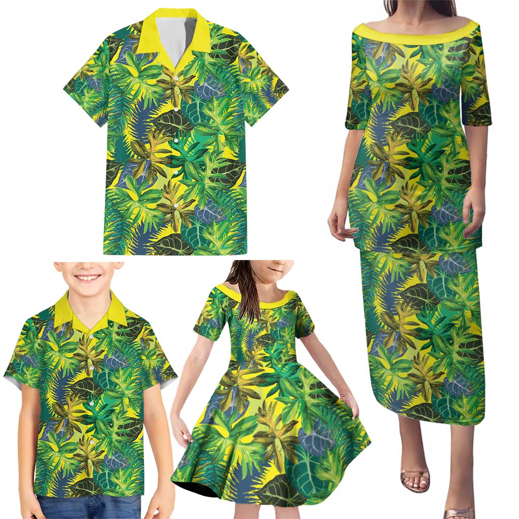 Hawaii Summer Tropical Leaves Family Matching Puletasi and Hawaiian Shirt - Polynesian Pride