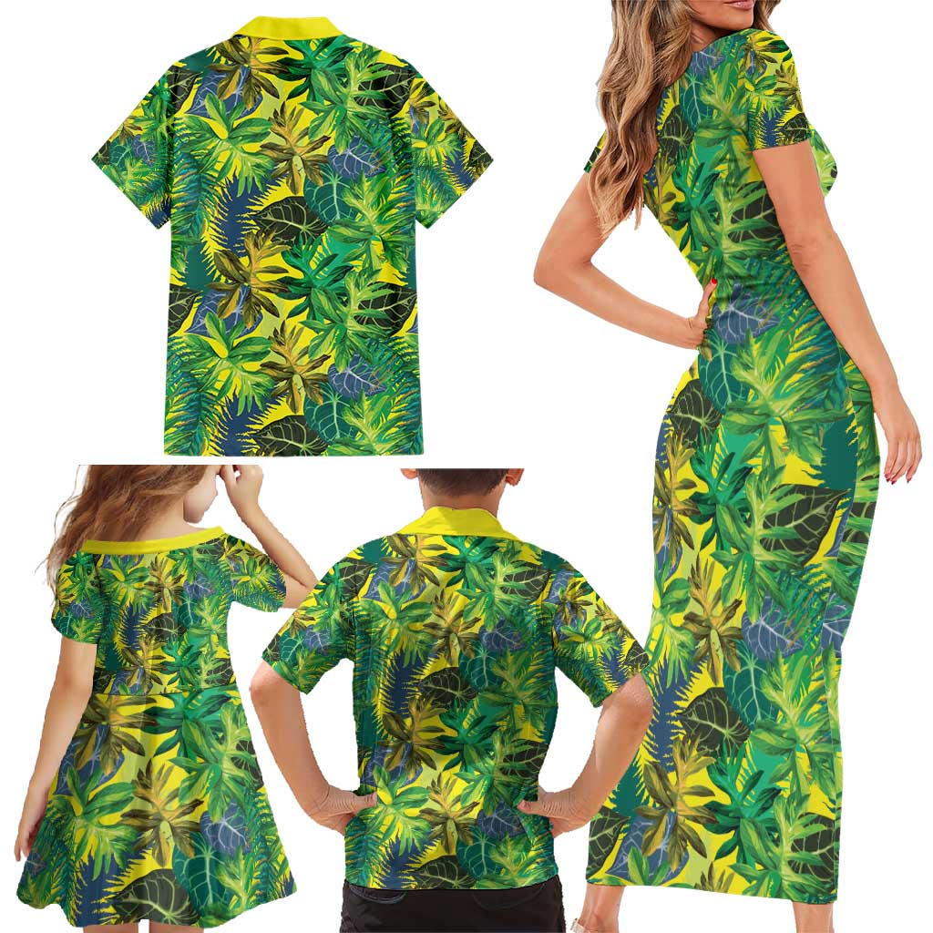 Hawaii Summer Tropical Leaves Family Matching Short Sleeve Bodycon Dress and Hawaiian Shirt - Polynesian Pride
