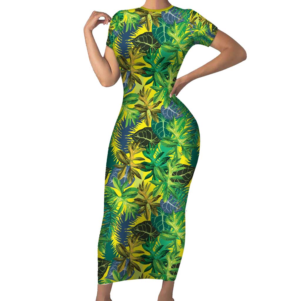 Hawaii Summer Tropical Leaves Family Matching Short Sleeve Bodycon Dress and Hawaiian Shirt - Polynesian Pride
