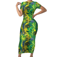 Hawaii Summer Tropical Leaves Family Matching Short Sleeve Bodycon Dress and Hawaiian Shirt - Polynesian Pride