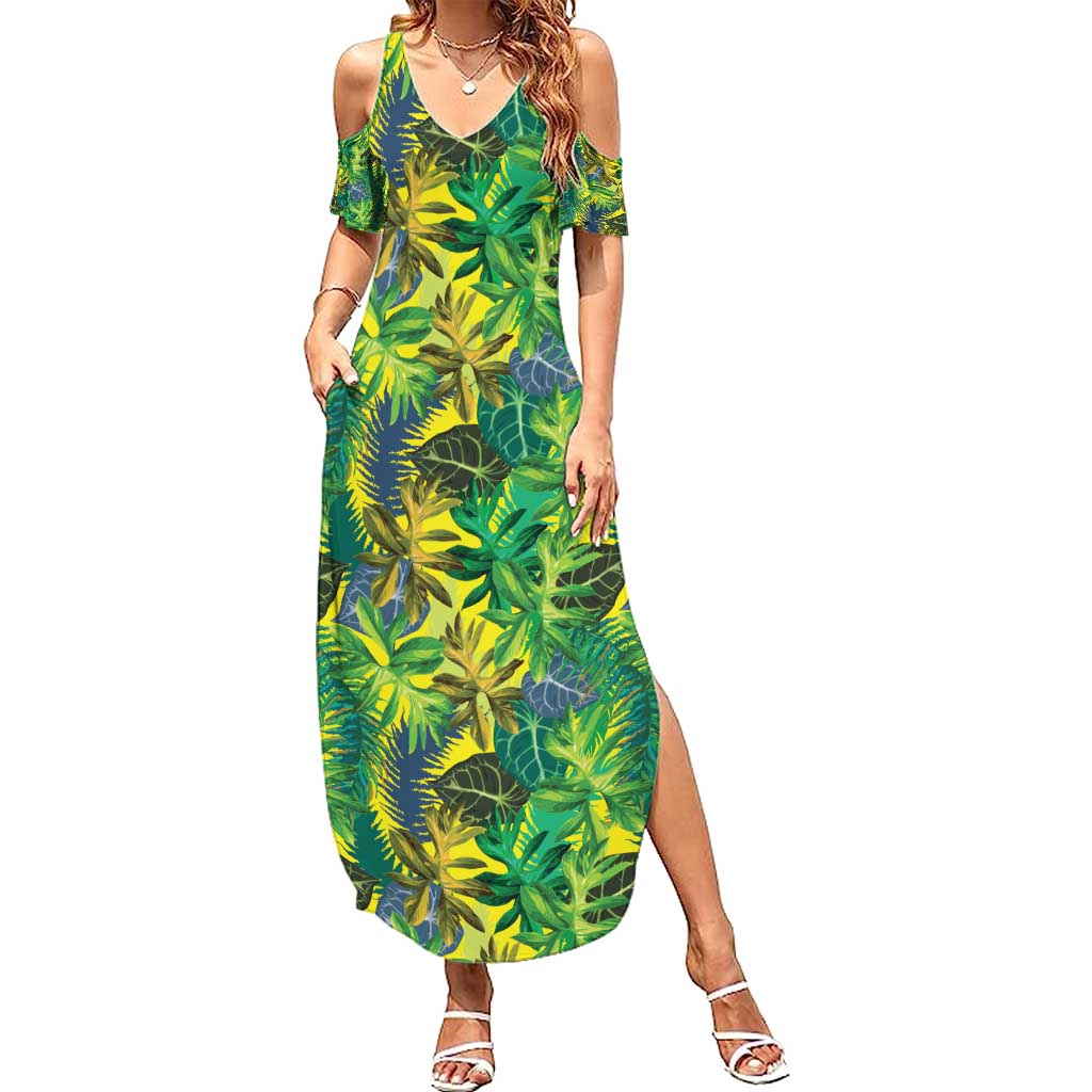Hawaii Summer Tropical Leaves Family Matching Summer Maxi Dress and Hawaiian Shirt - Polynesian Pride