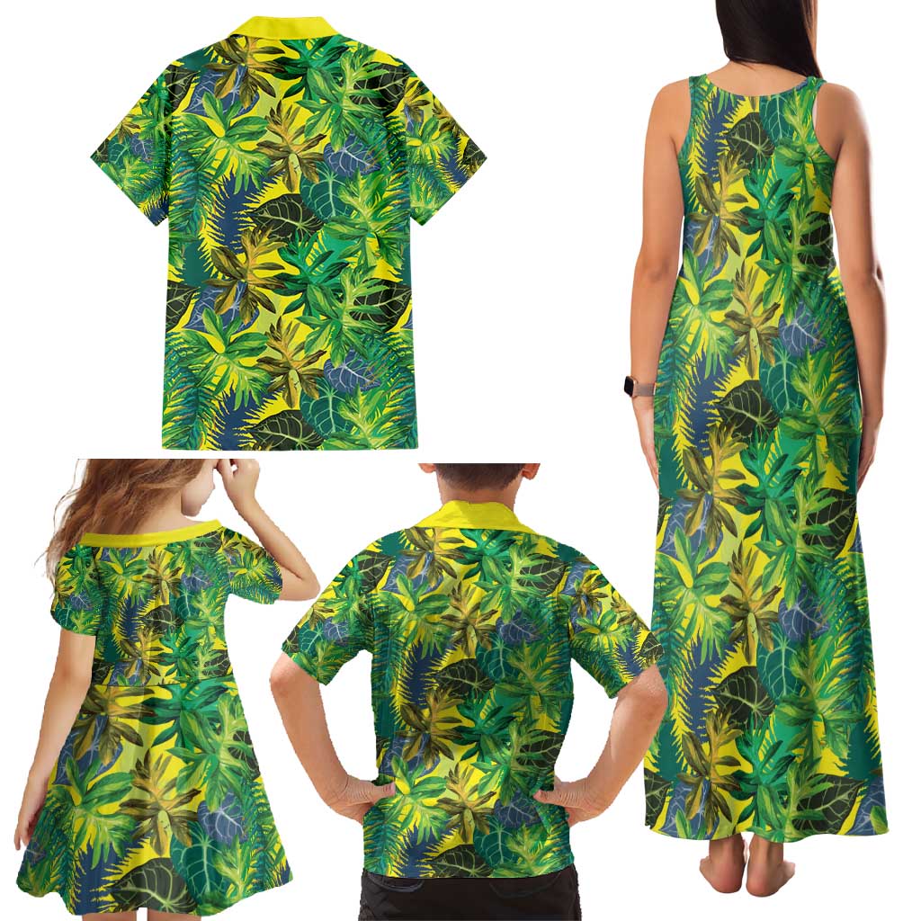 Hawaii Summer Tropical Leaves Family Matching Tank Maxi Dress and Hawaiian Shirt - Polynesian Pride