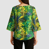 Hawaii Summer Tropical Leaves Kimono Sleeve Blouse - Polynesian Pride
