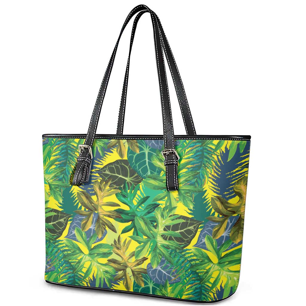 Hawaii Summer Tropical Leaves Leather Tote Bag - Polynesian Pride