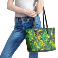 Hawaii Summer Tropical Leaves Leather Tote Bag - Polynesian Pride