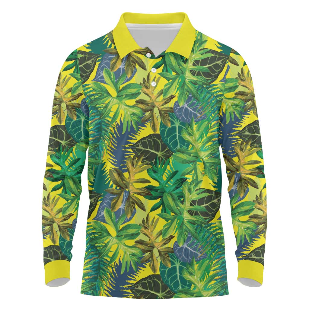 Hawaii Summer Tropical Leaves Long Sleeve Polo Shirt - Polynesian Pride