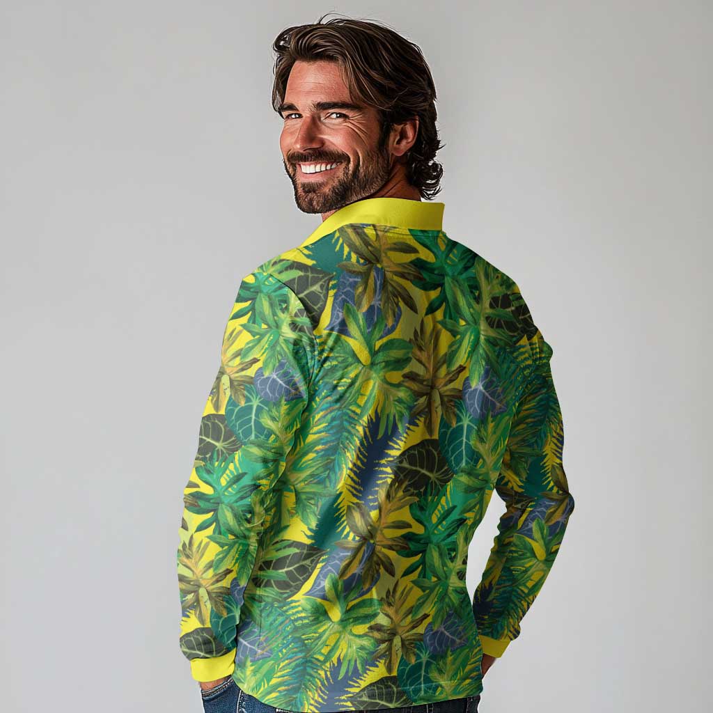Hawaii Summer Tropical Leaves Long Sleeve Polo Shirt - Polynesian Pride