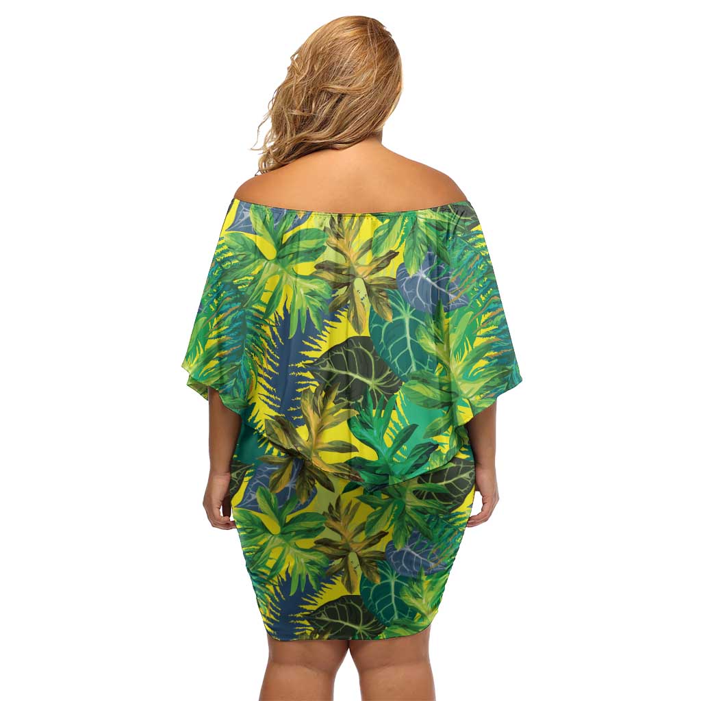 Hawaii Summer Tropical Leaves Off Shoulder Short Dress - Polynesian Pride