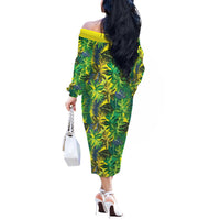 Hawaii Summer Tropical Leaves Off The Shoulder Long Sleeve Dress - Polynesian Pride