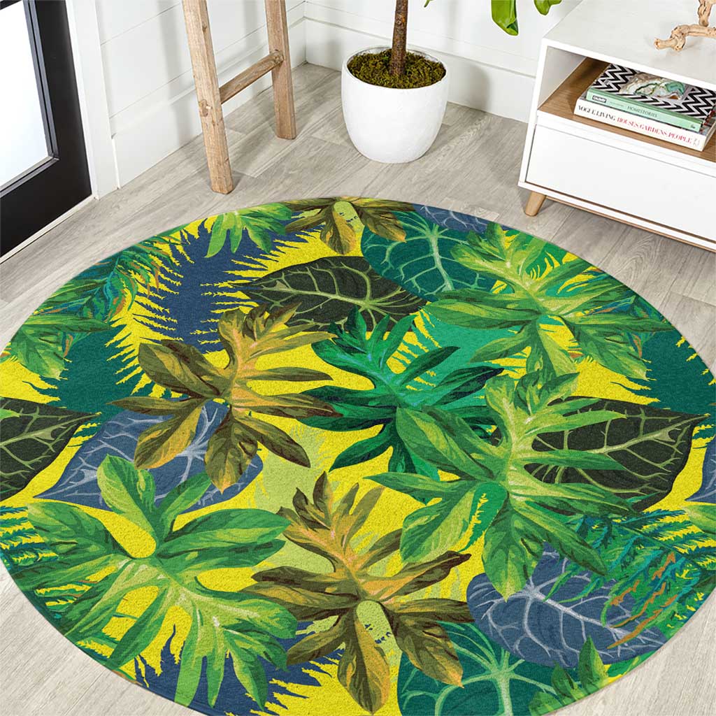 Hawaii Summer Tropical Leaves Round Carpet LT01 Yellow - Polynesian Pride