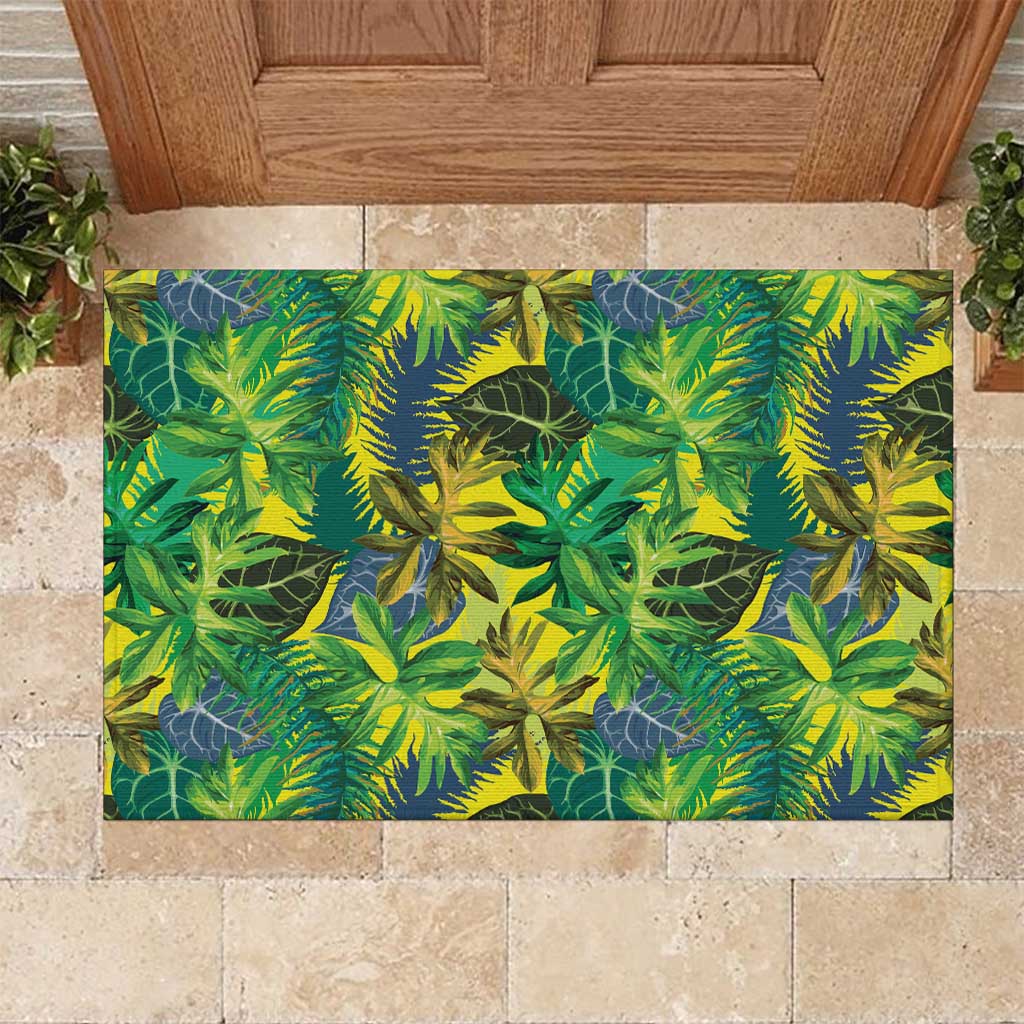 Hawaii Summer Tropical Leaves Rubber Doormat - Polynesian Pride