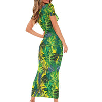 Hawaii Summer Tropical Leaves Short Sleeve Bodycon Dress - Polynesian Pride