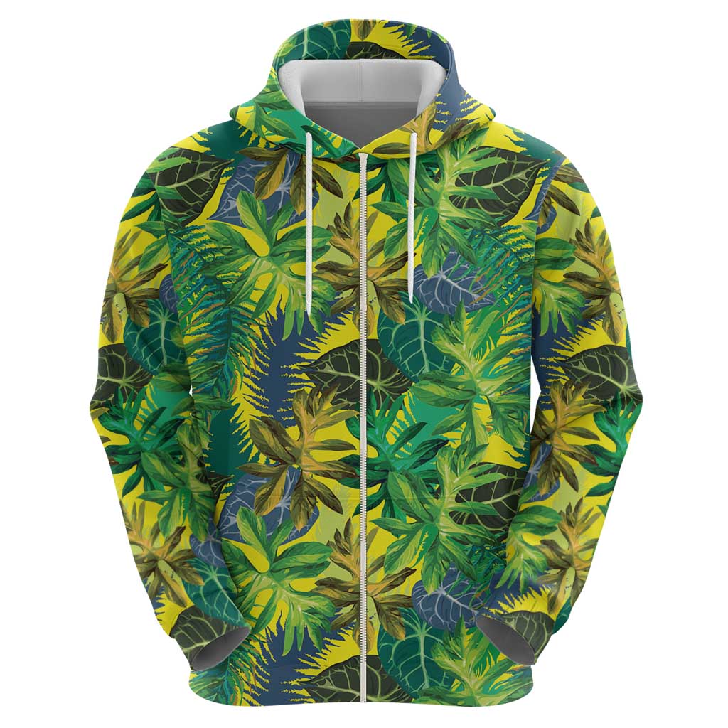 Hawaii Summer Tropical Leaves Zip Hoodie - Polynesian Pride