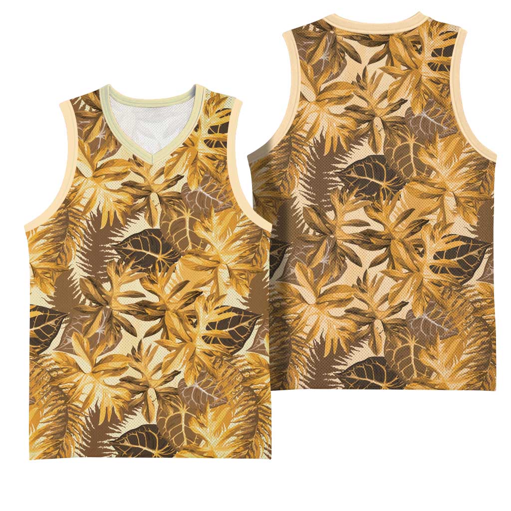Hawaii Gold Tropical Leaves Basketball Jersey - Polynesian Pride