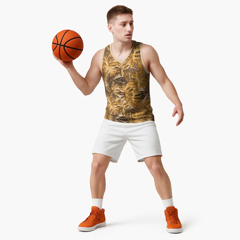 Hawaii Gold Tropical Leaves Basketball Jersey - Polynesian Pride