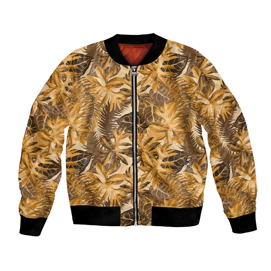 Hawaii Gold Tropical Leaves Bomber Jacket - Polynesian Pride