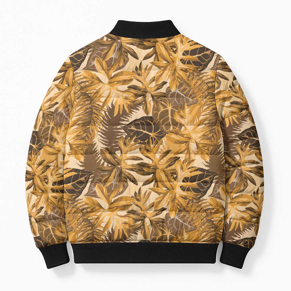 Hawaii Gold Tropical Leaves Bomber Puffer Jacket - Polynesian Pride