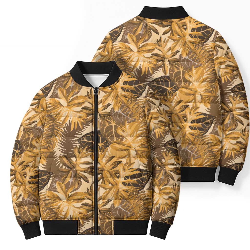 Hawaii Gold Tropical Leaves Bomber Puffer Jacket - Polynesian Pride